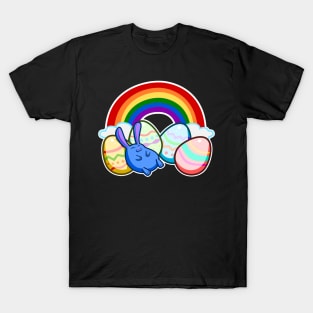 Easter Rainbow Blue Bunny Rabbit Sleeping On Colorful Eggs T-Shirt